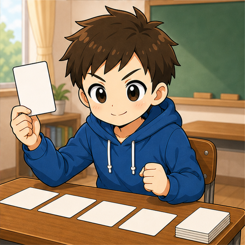 カードを掲げる男子児童