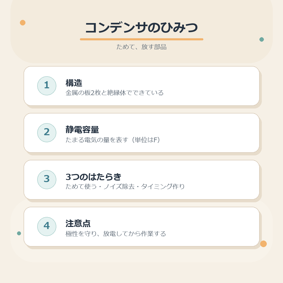 コンデンサのはたらきのまとめ図解