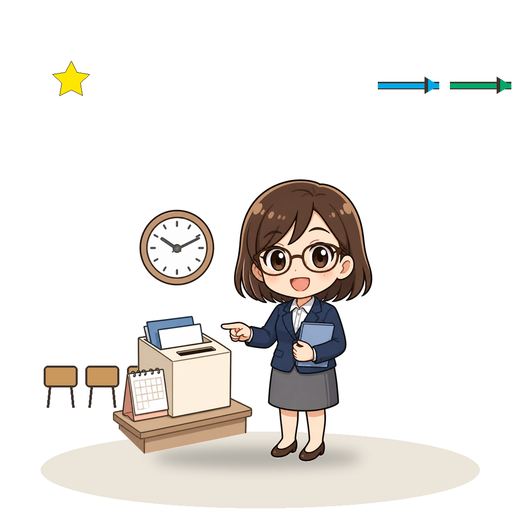 時計を見ながら計画する女性教師のイラスト