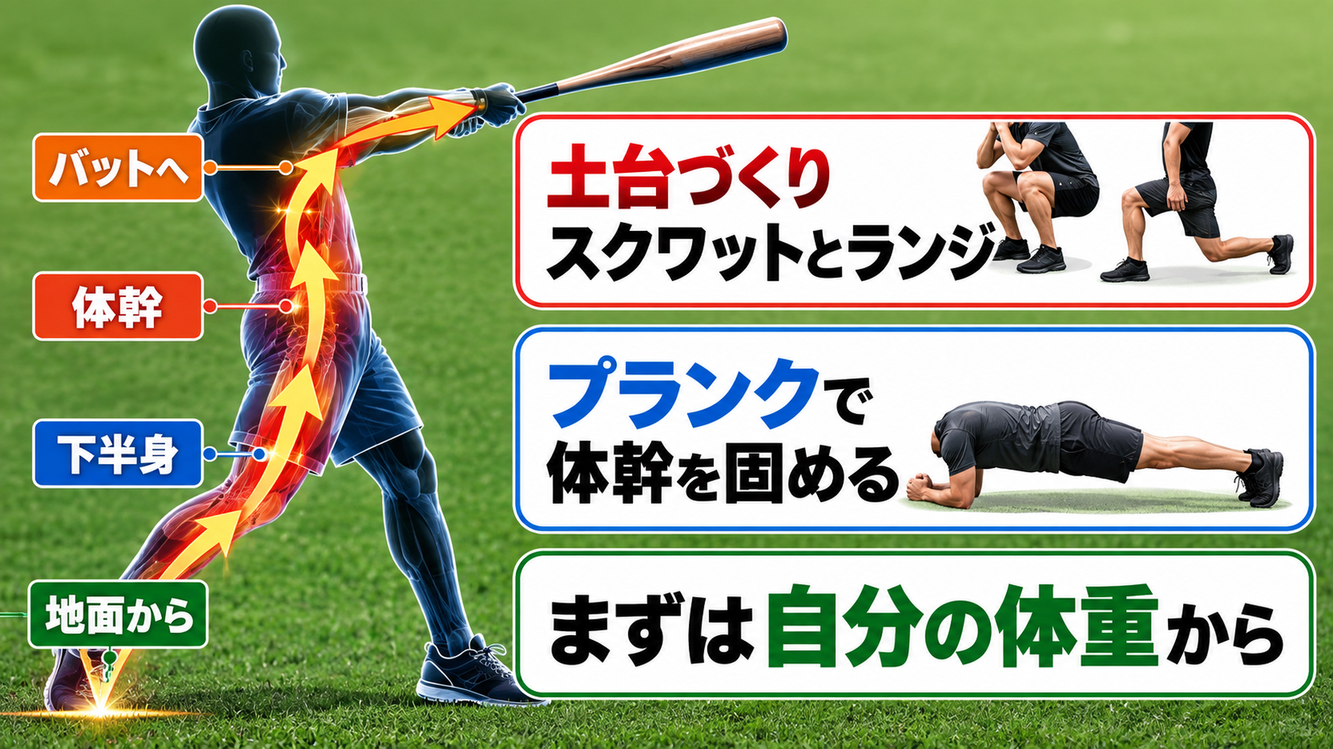 土台づくり スクワットとランジ・プランクで体幹を固める・まずは自分の体重から
