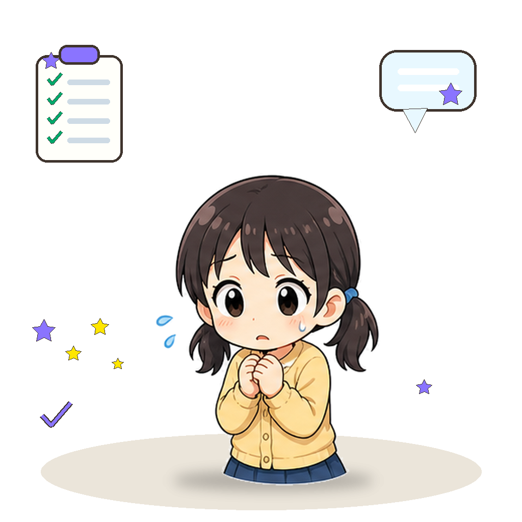 緊張している子に寄りそう先生