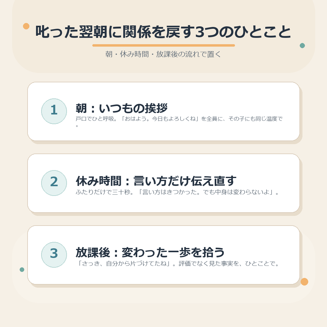 叱った翌朝に関係を戻す3つのひとことのまとめ図