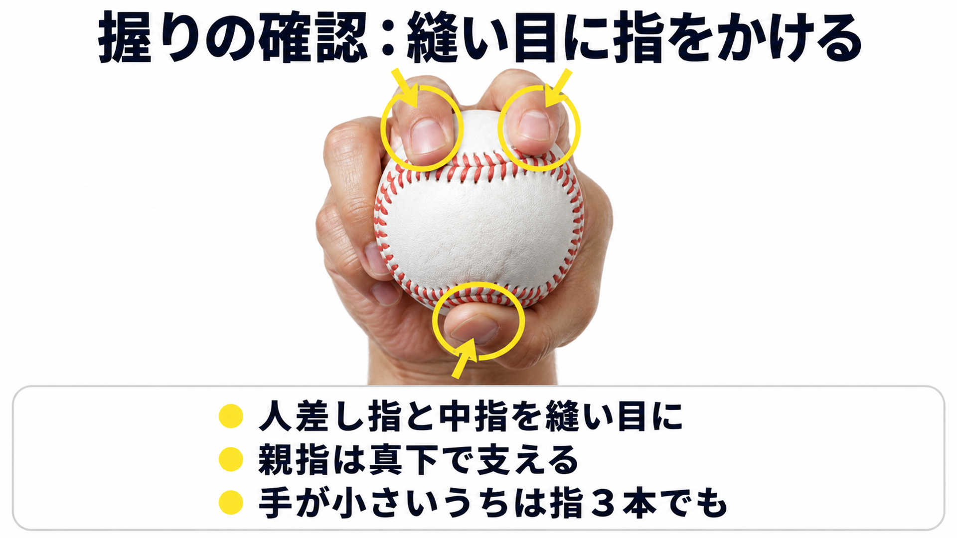 握りの確認：縫い目に指をかける