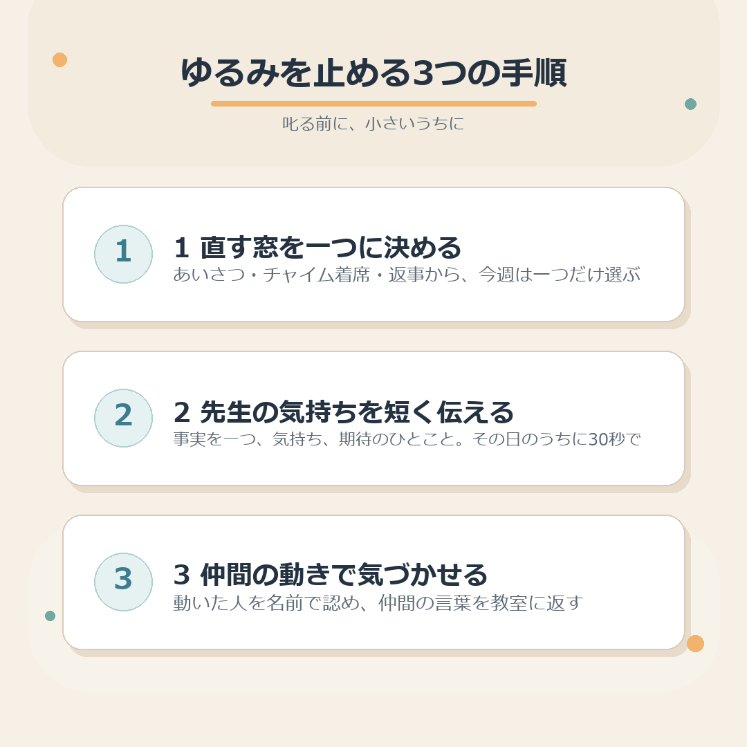 ゆるみを止める3つの手順をまとめた図
