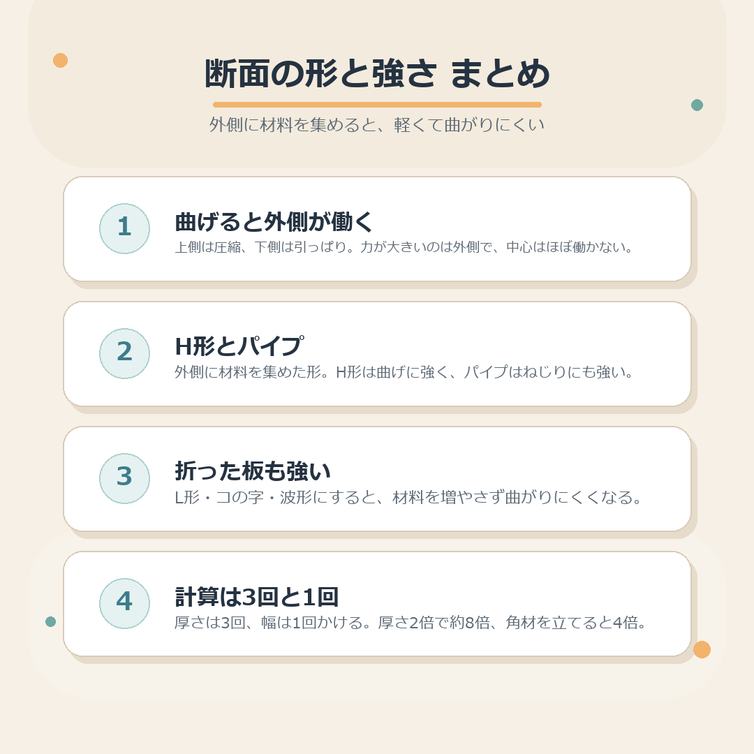 断面の形と曲がりにくさのまとめ図