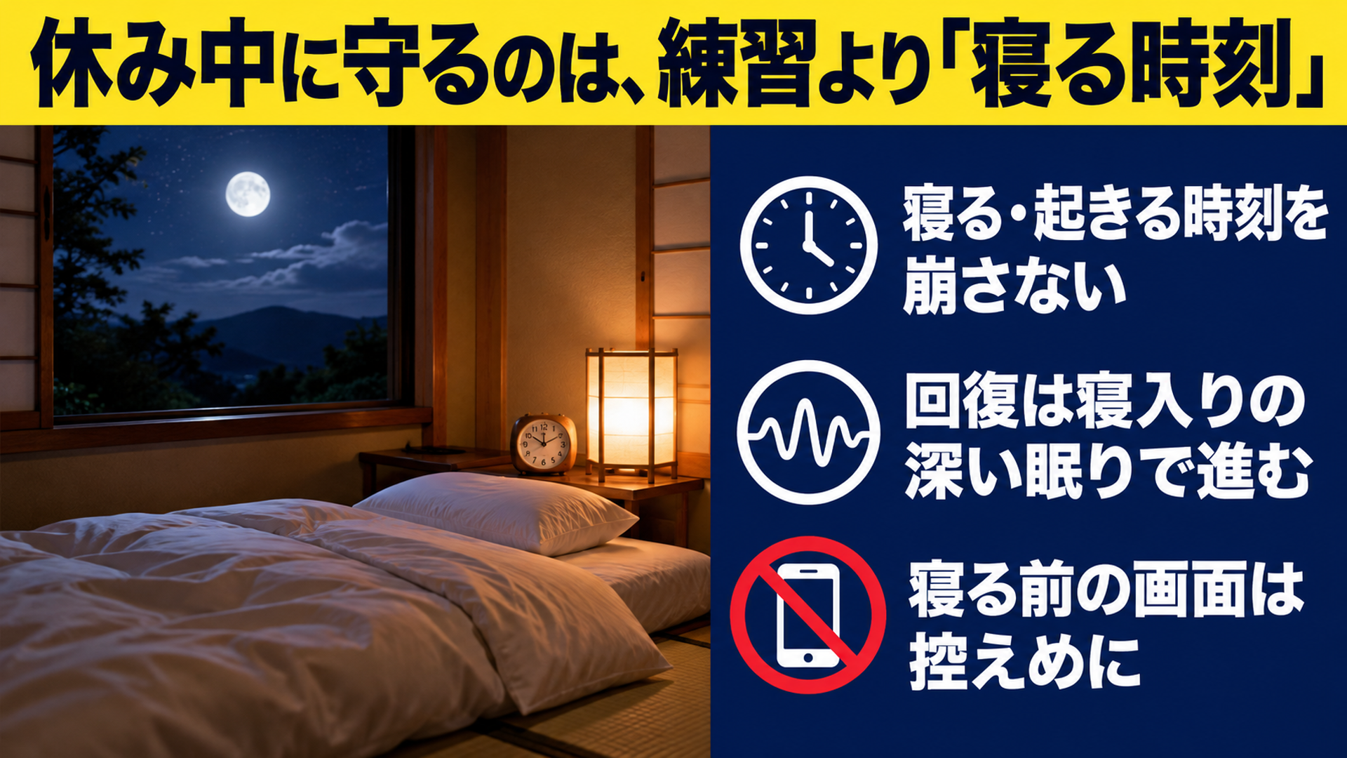 休み中に守るのは、練習より「寝る時刻」