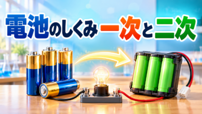 【中学技術】電池のしくみ｜一次電池と二次電池の違い・容量の計算を解説