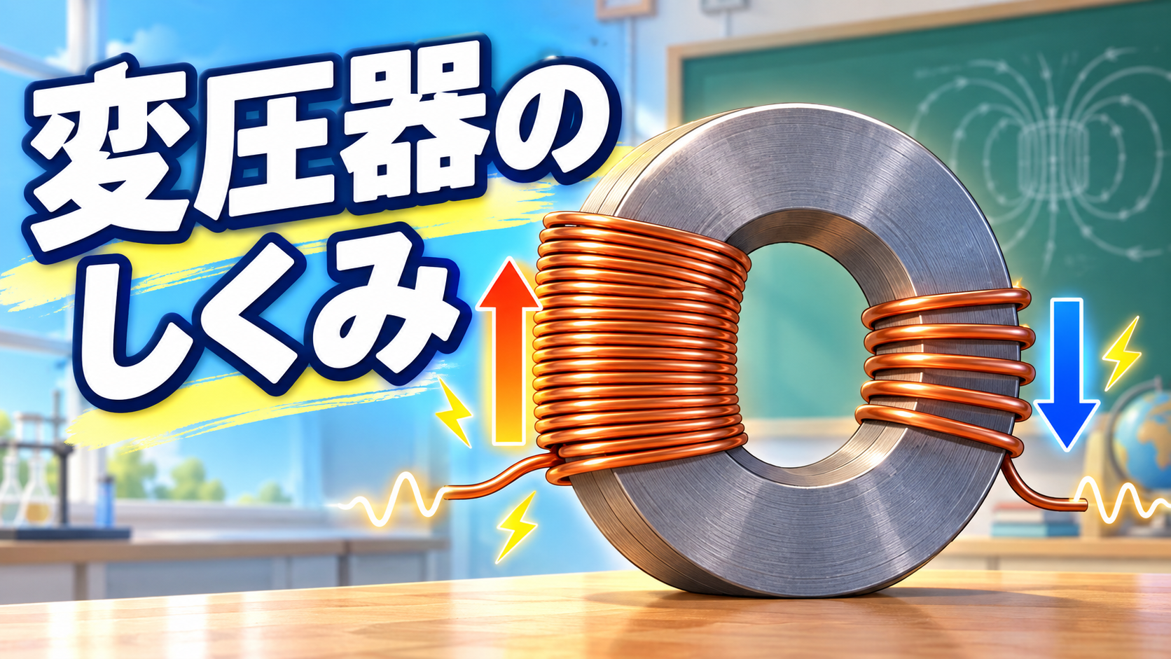 【中学技術】変圧器のしくみ|巻数比の計算と昇圧・降圧を解説