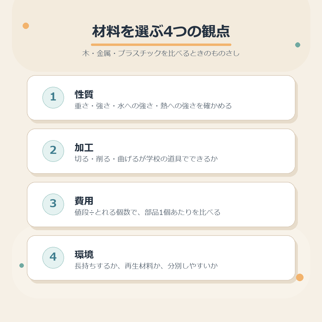 材料を選ぶ4つの観点のまとめ